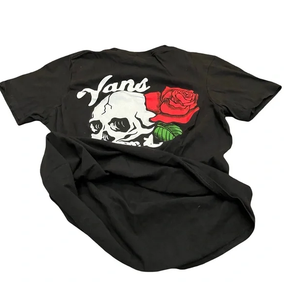 Vans Rambler Rose Tshirt Youth Small Black 1966 Graphic Print Skull Skater - Picture 6 of 7